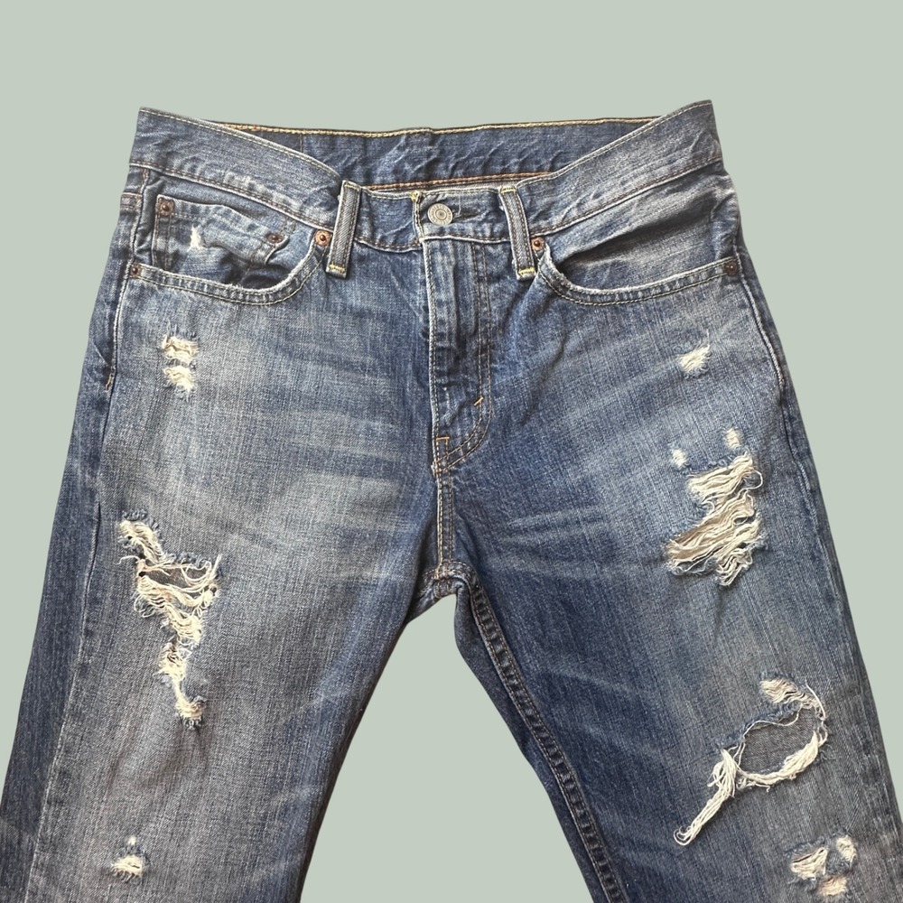 Levi's 511 Jeans Mens 31x32 Slim Fit Medium Wash Blue Distressed Ripped Denim